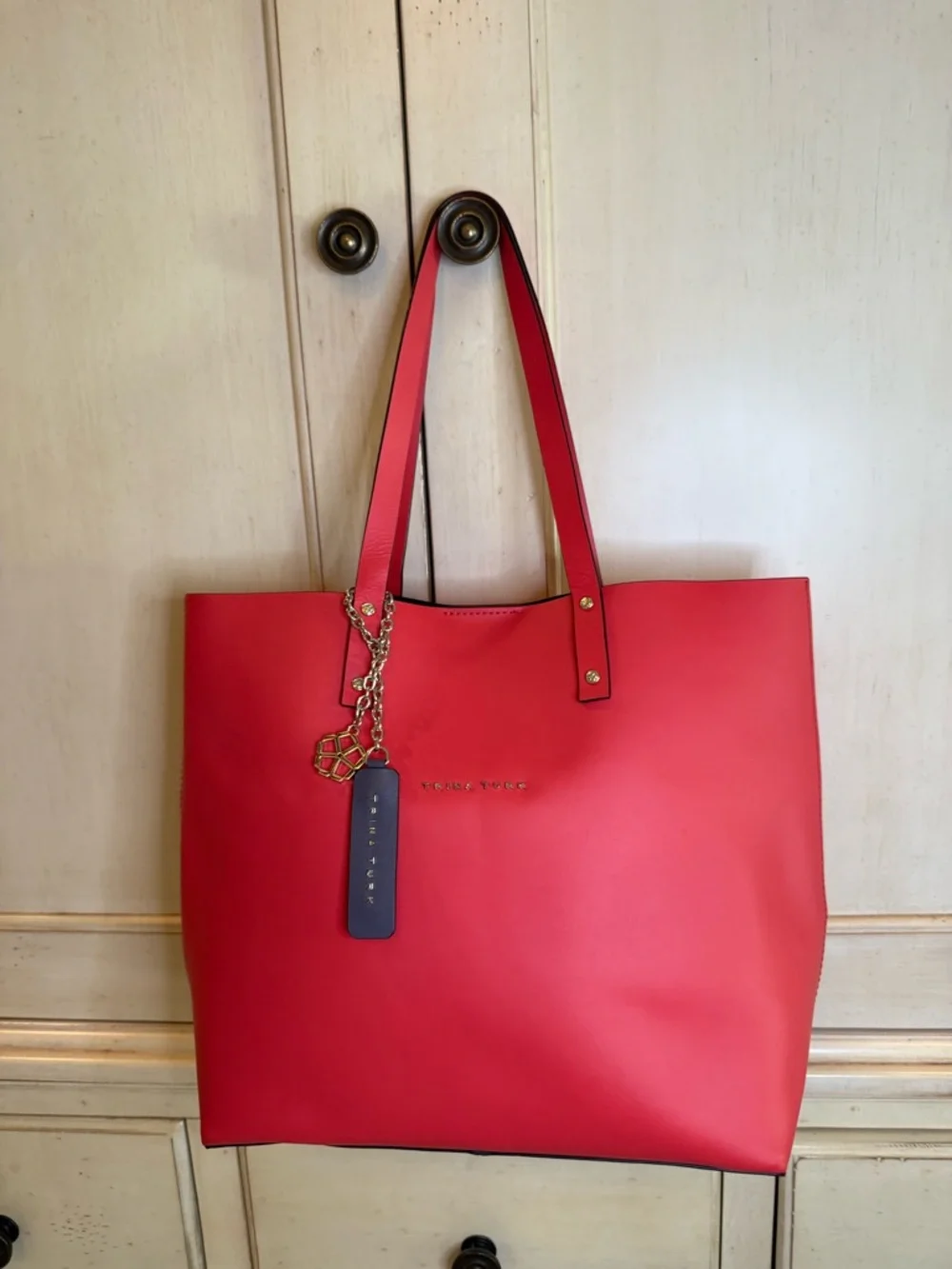 Trina Turk Coral-Peach Pebbled Tote - Picture 3 of 11